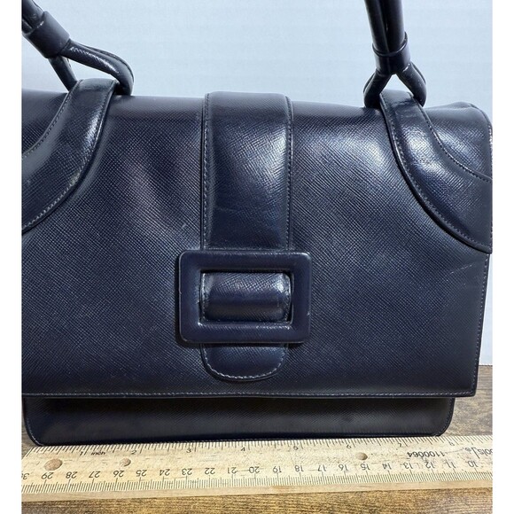 Vintage Bienen Davis Navy Accordian Style Handbag - Picture 14 of 16